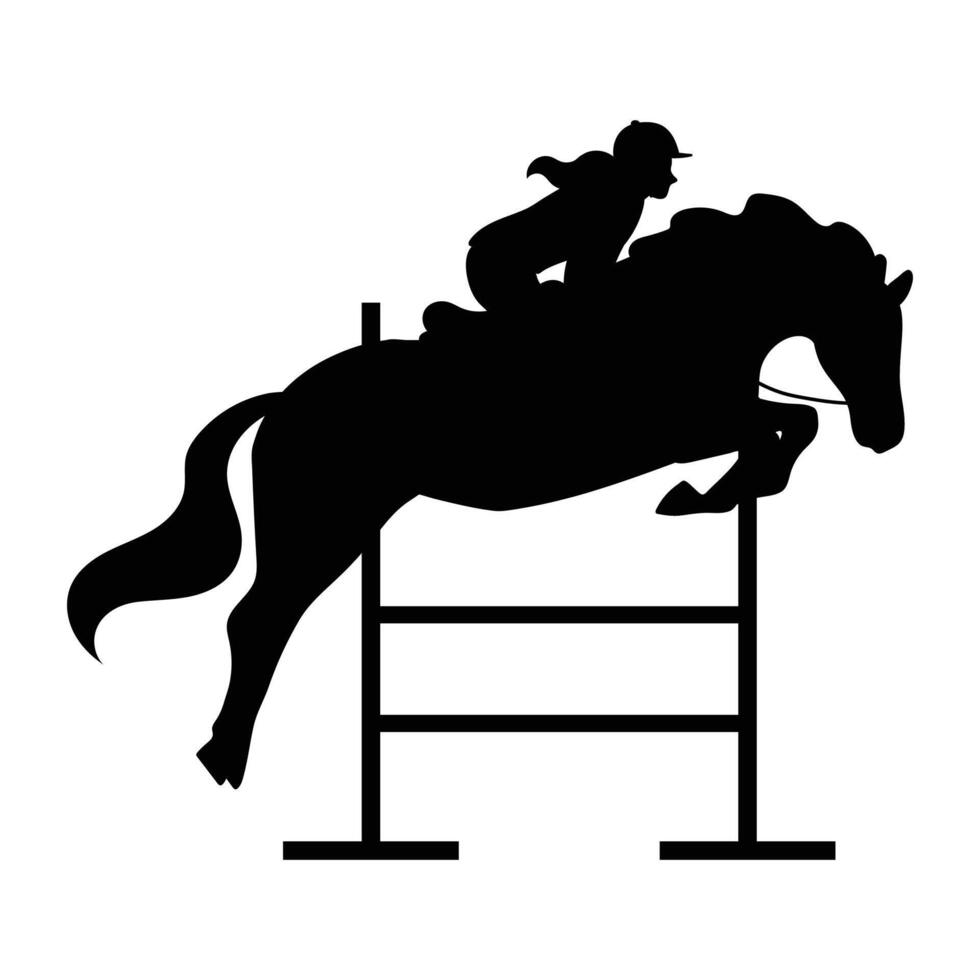 Horse Rider and Horse Jumping Over Barrier Silhouette Icon for Equestrian Sports vector