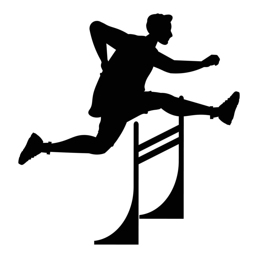 Silhouette of Male Hurdler Leaping Over a Hurdle Icon for Track and Field Sports vector