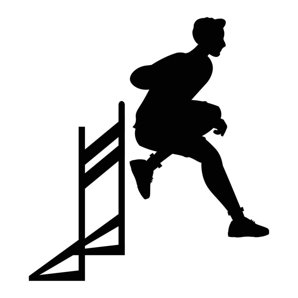 Silhouette of Male Hurdler Leaping Over a Hurdle Icon for Track and Field Sports vector