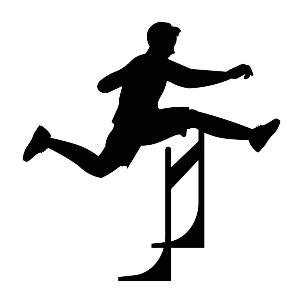 Silhouette of Male Hurdler Leaping Over a Hurdle Icon for Track and Field Sports vector