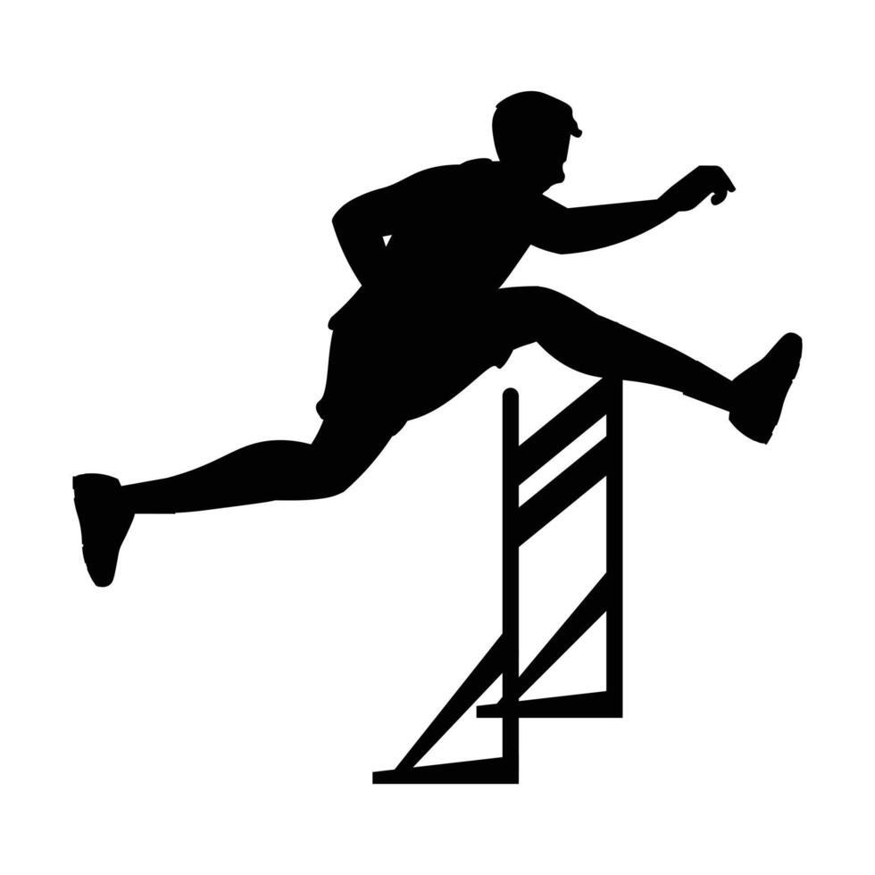Silhouette of Male Hurdler Leaping Over a Hurdle Icon for Track and Field Sports vector