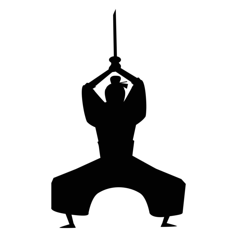 Samurai Silhouette Warrior with Sword and Katana Icon for Japanese and Martial Arts Themes vector