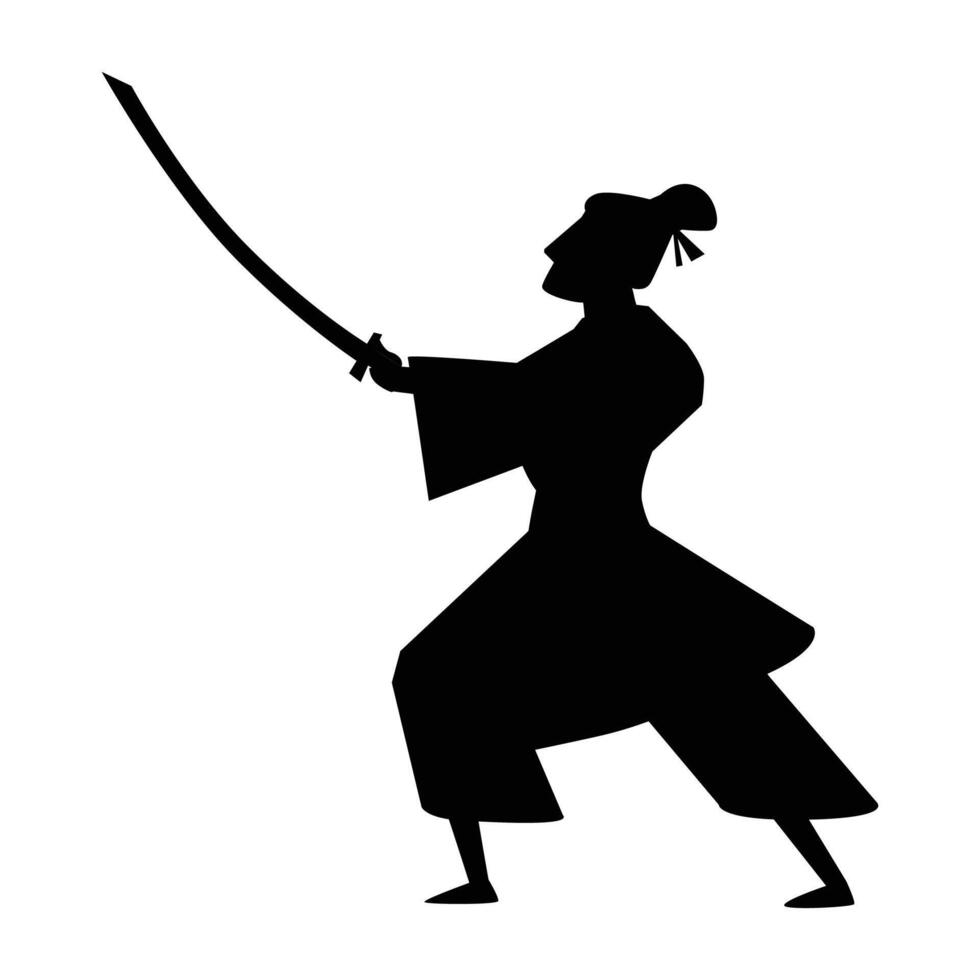 Samurai Silhouette Warrior with Sword and Katana Icon for Japanese and Martial Arts Themes vector