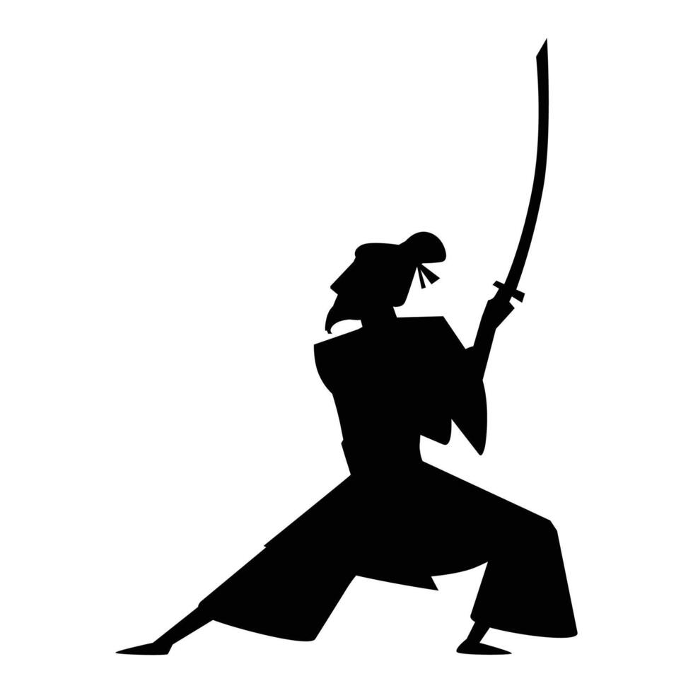 Samurai Silhouette Warrior with Sword and Katana Icon for Japanese and Martial Arts Themes vector