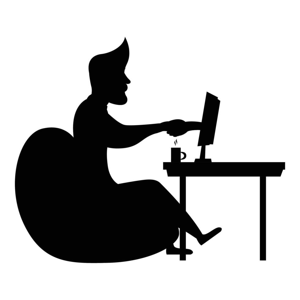 People Using Laptop Silhouettes Icon for Freelance and Remote Work Themes vector