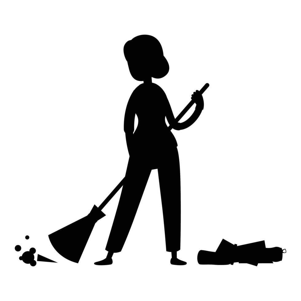 Cleaner and Garbage Silhouettes Icon for Cleaning and Waste Management Themes vector