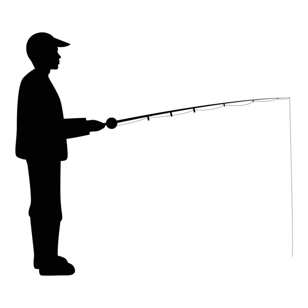 Silhouette of a Fisherman Casting a Fishing Rod vector