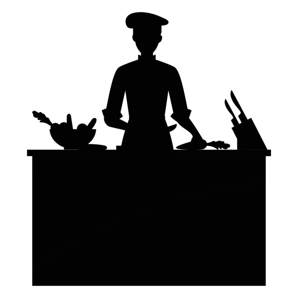 Silhouette of a Chef Cooking in the Kitchen vector