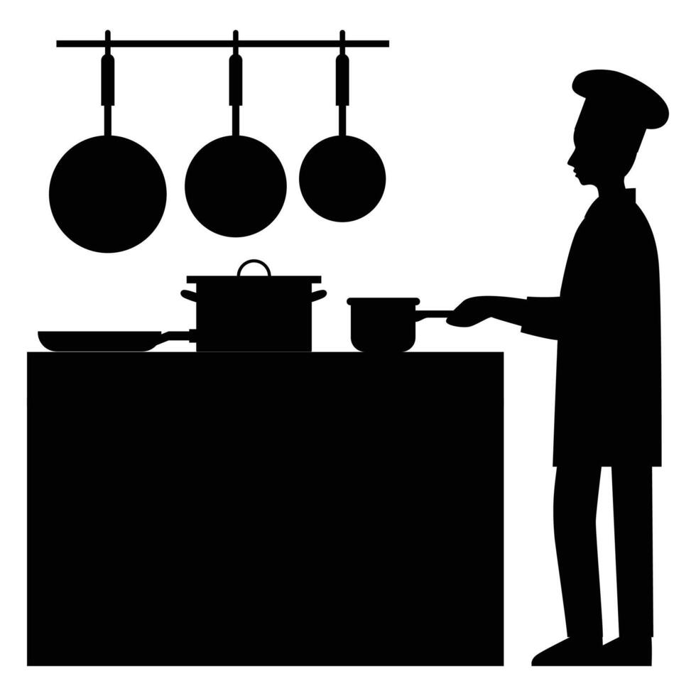 Silhouette of a Chef Cooking in the Kitchen vector