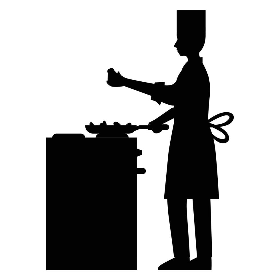 Silhouette of a Chef Cooking in the Kitchen vector