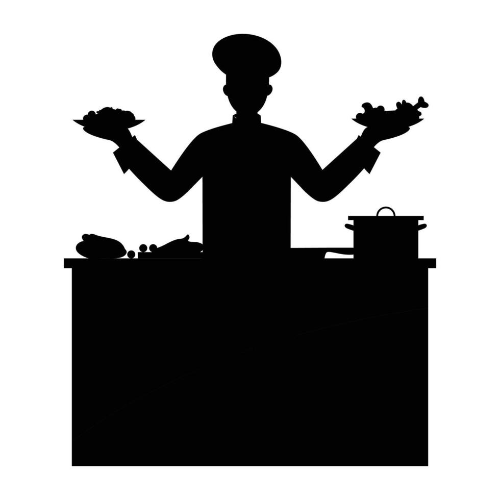 Silhouette of a Chef Cooking in the Kitchen vector