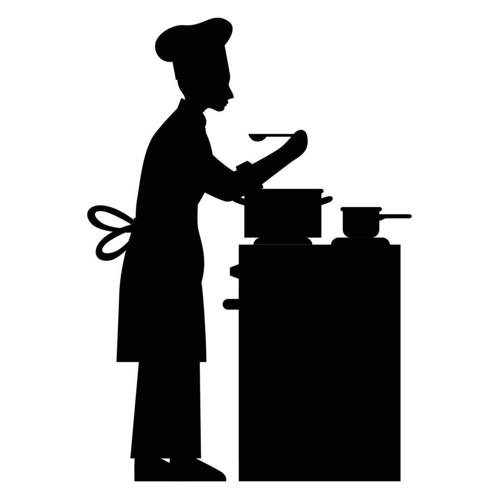 Silhouette of a Chef Cooking in the Kitchen vector