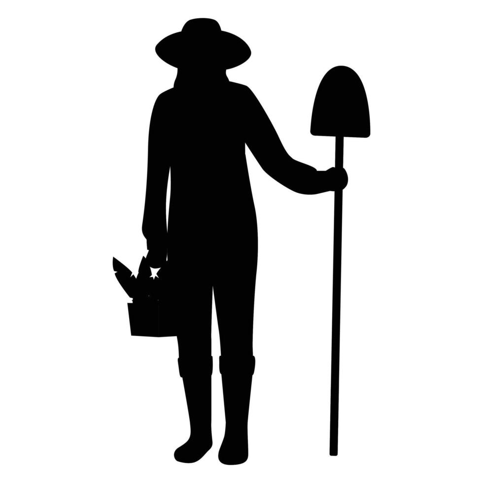 Silhouettes of People Gardening with Tools vector