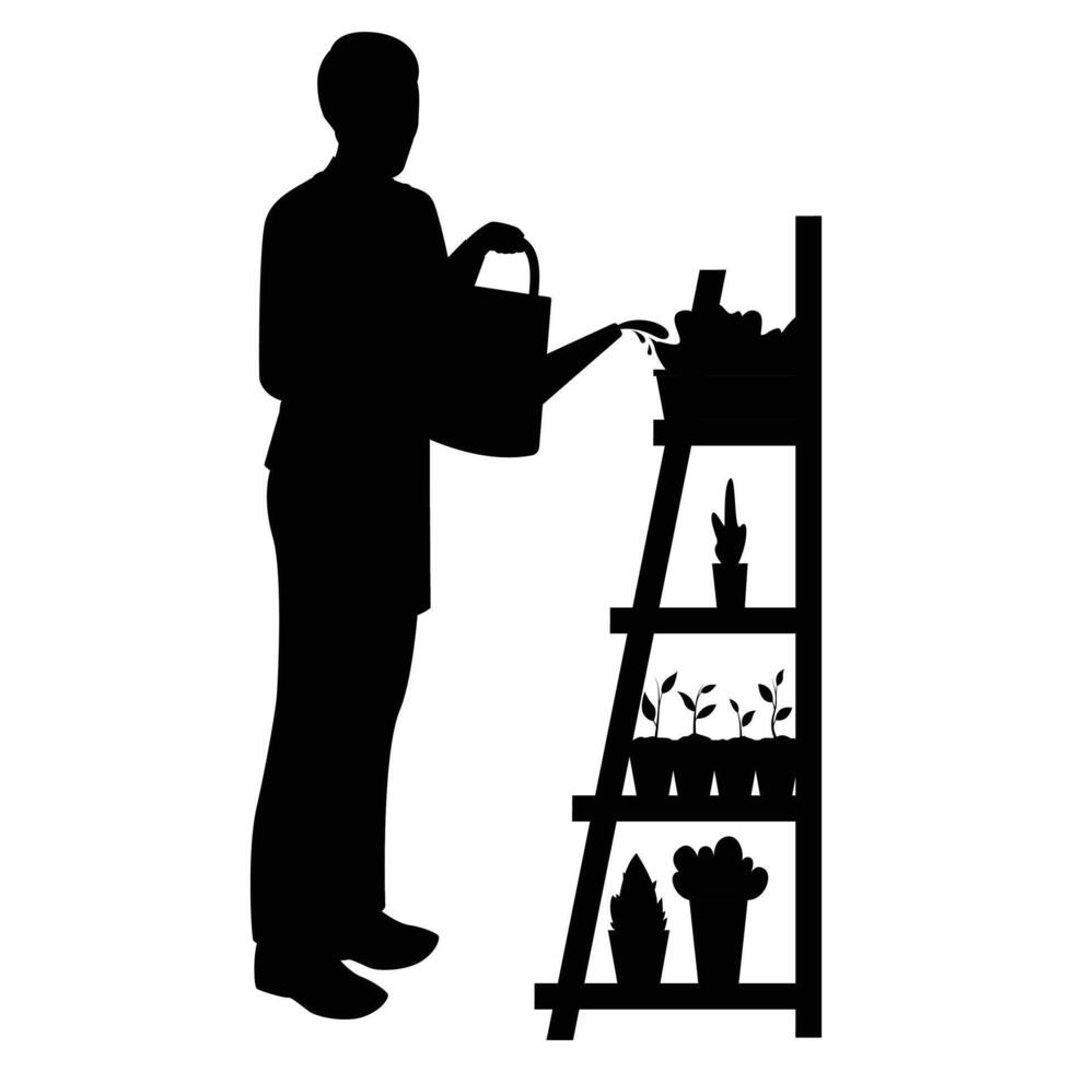 Silhouettes of People Gardening with Tools vector