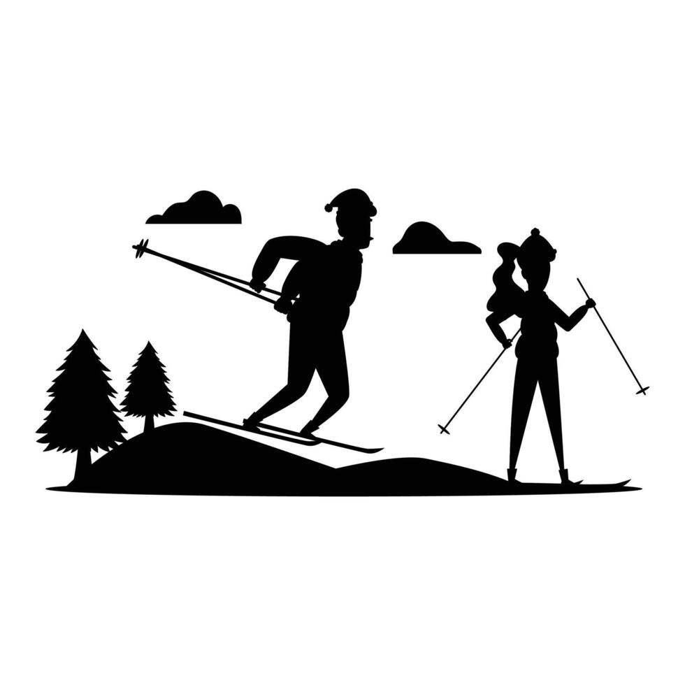 Silhouette Bundle of Skiing Activities on Snowy Slopes vector