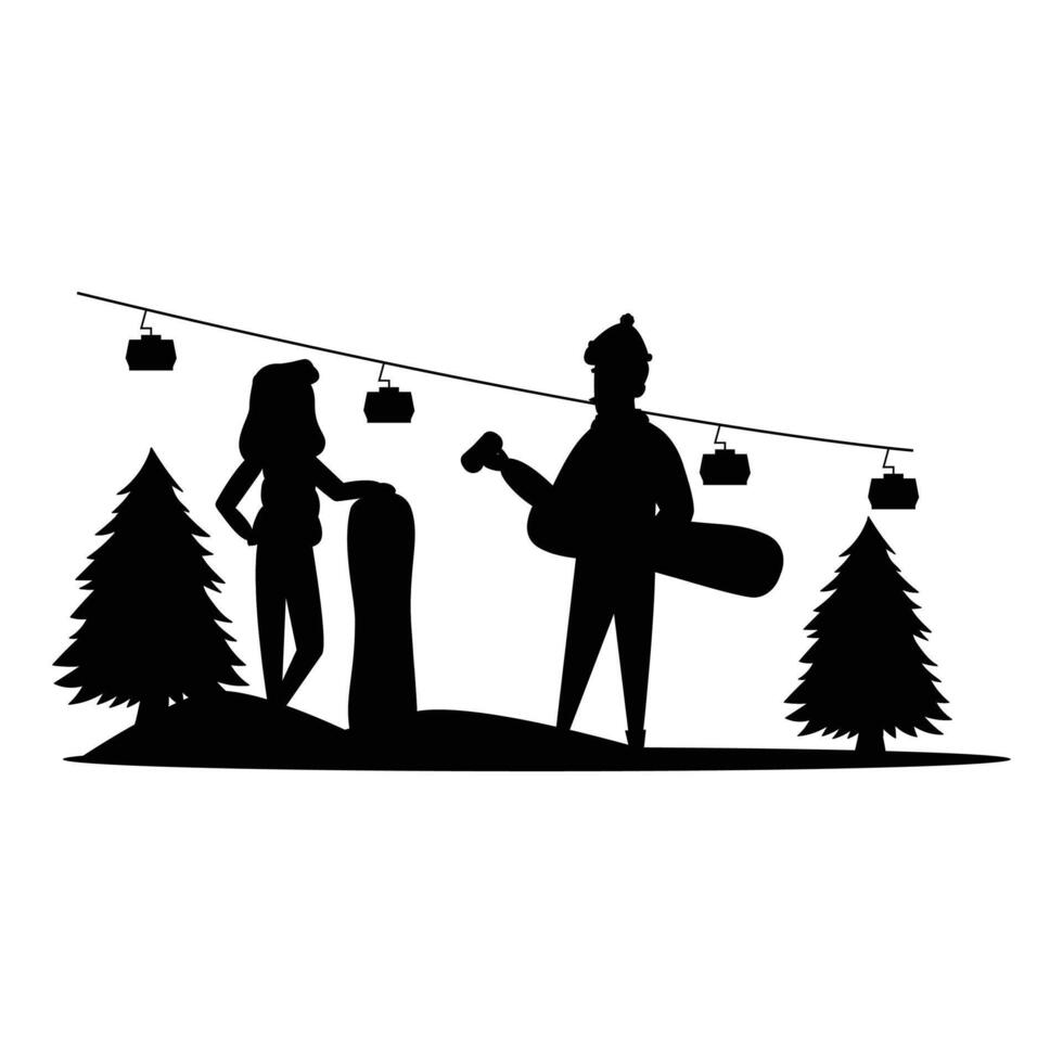 Silhouette Bundle of Skiing Activities on Snowy Slopes vector