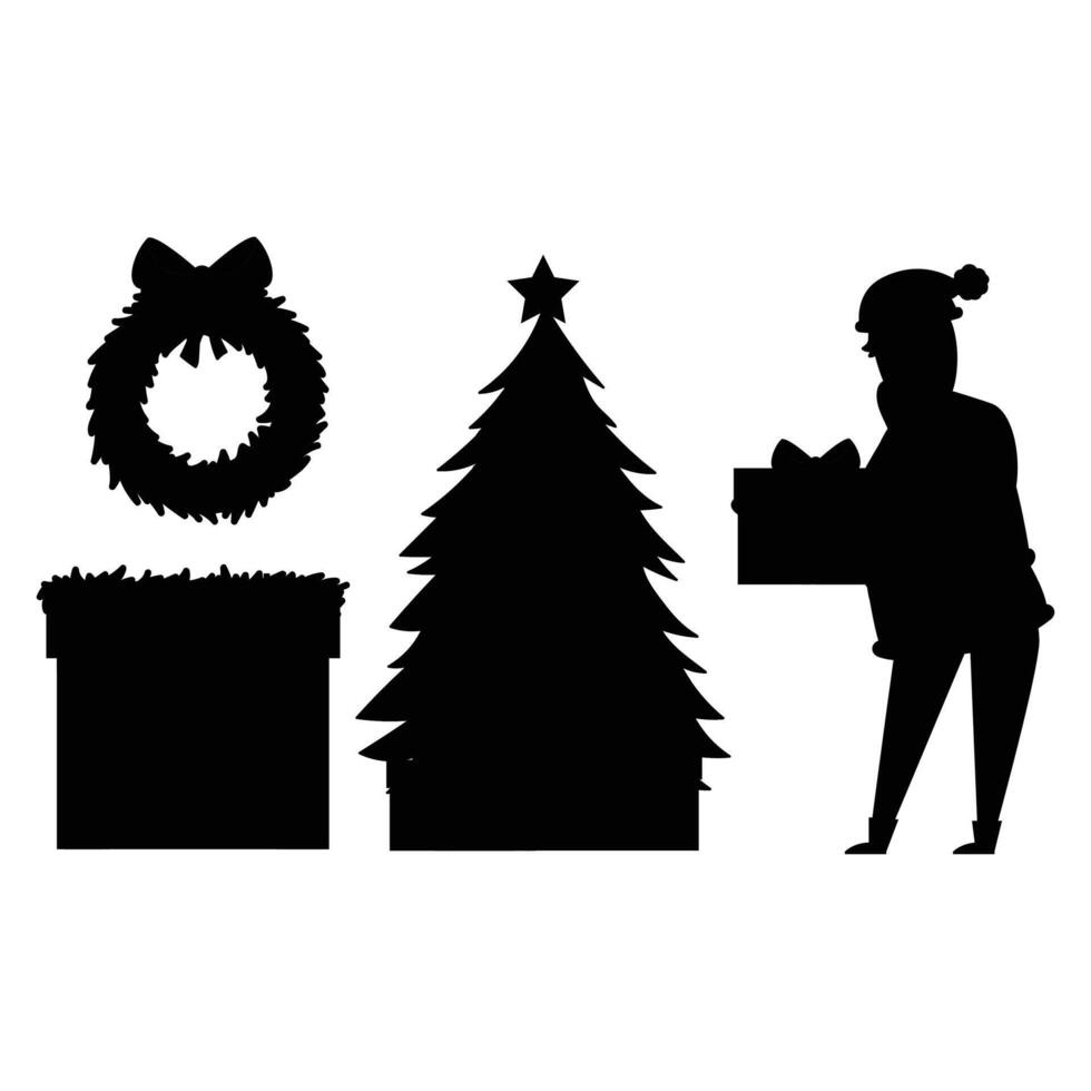 Christmas Santa Claus Bundle of Scenes with Silhouettes vector