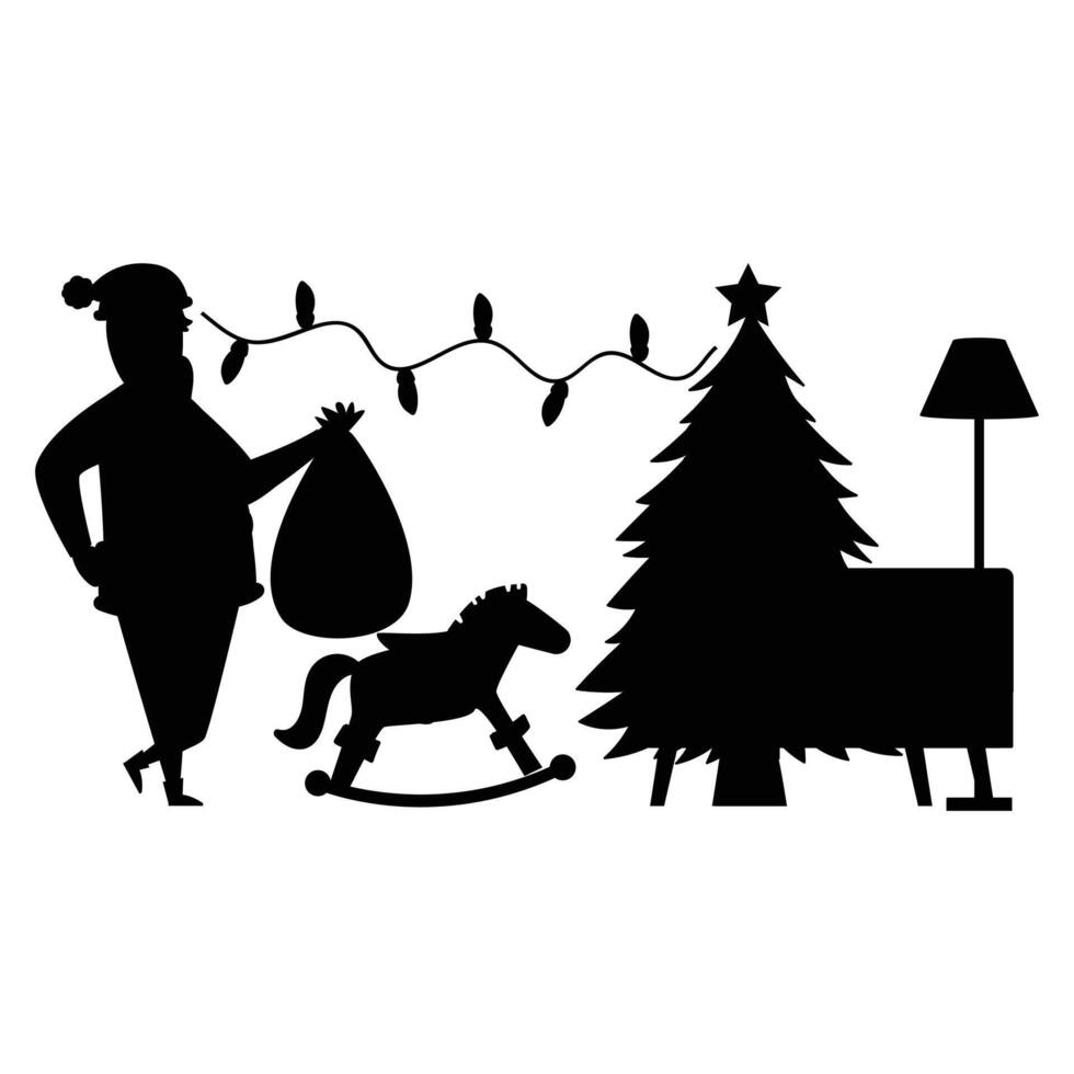 Christmas Santa Claus Bundle of Scenes with Silhouettes vector