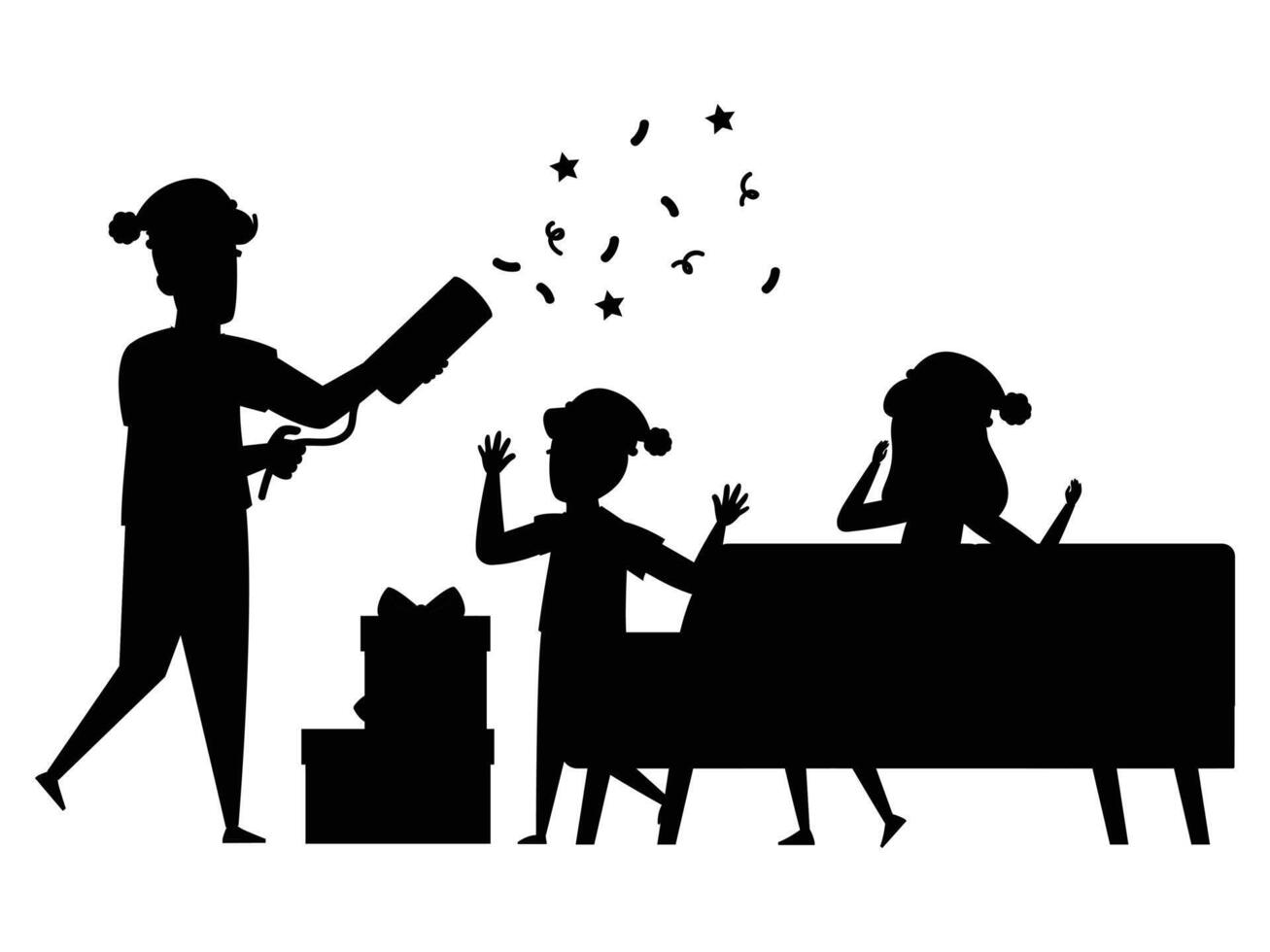Silhouette of a Family with Kids Decorating Christmas Tree vector