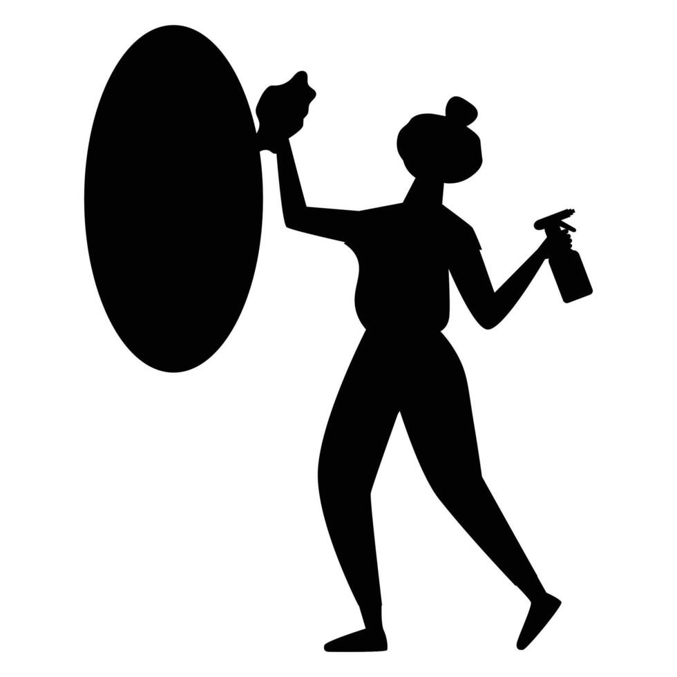 Silhouettes of People Cleaning with Brooms and Mops vector