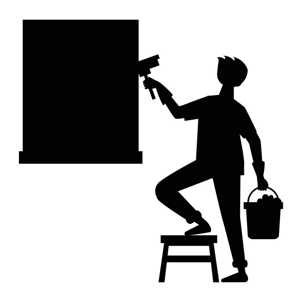 Silhouettes of People Cleaning with Brooms and Mops vector