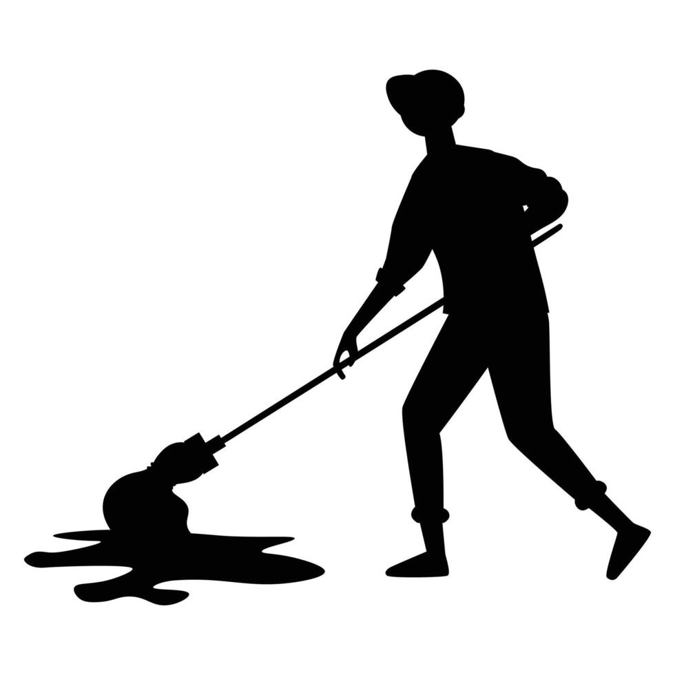 Silhouettes of People Cleaning with Brooms and Mops vector