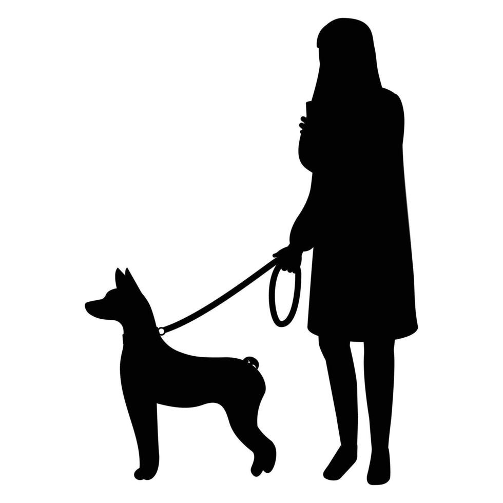 Silhouettes of People Playing with a Dog in the Park vector