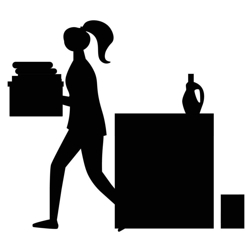 Silhouettes of People Cleaning with Brooms and Mops vector