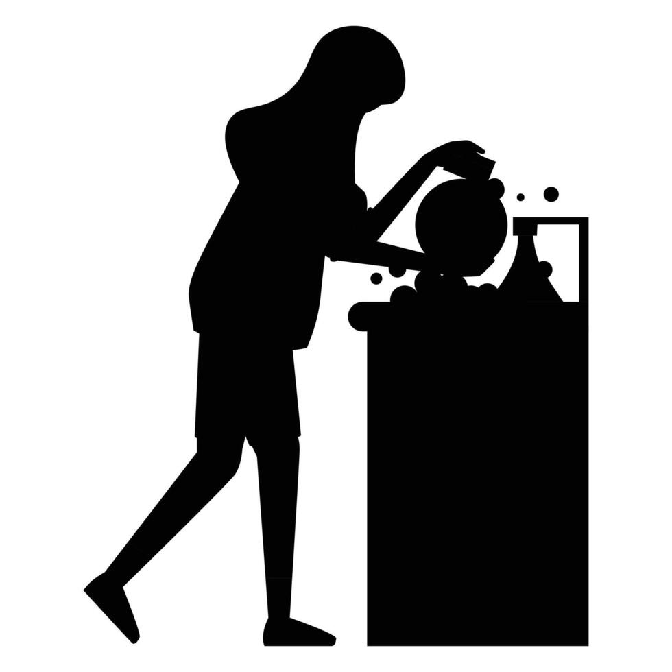 Silhouettes of People Cleaning with Brooms and Mops vector