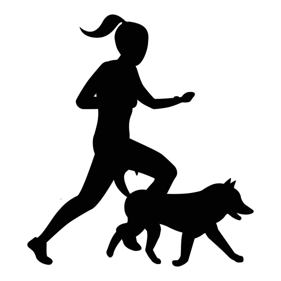 Silhouettes of People Playing with a Dog in the Park vector