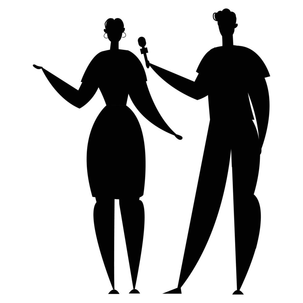 Silhouettes of Media People with Cameras and Microphones vector