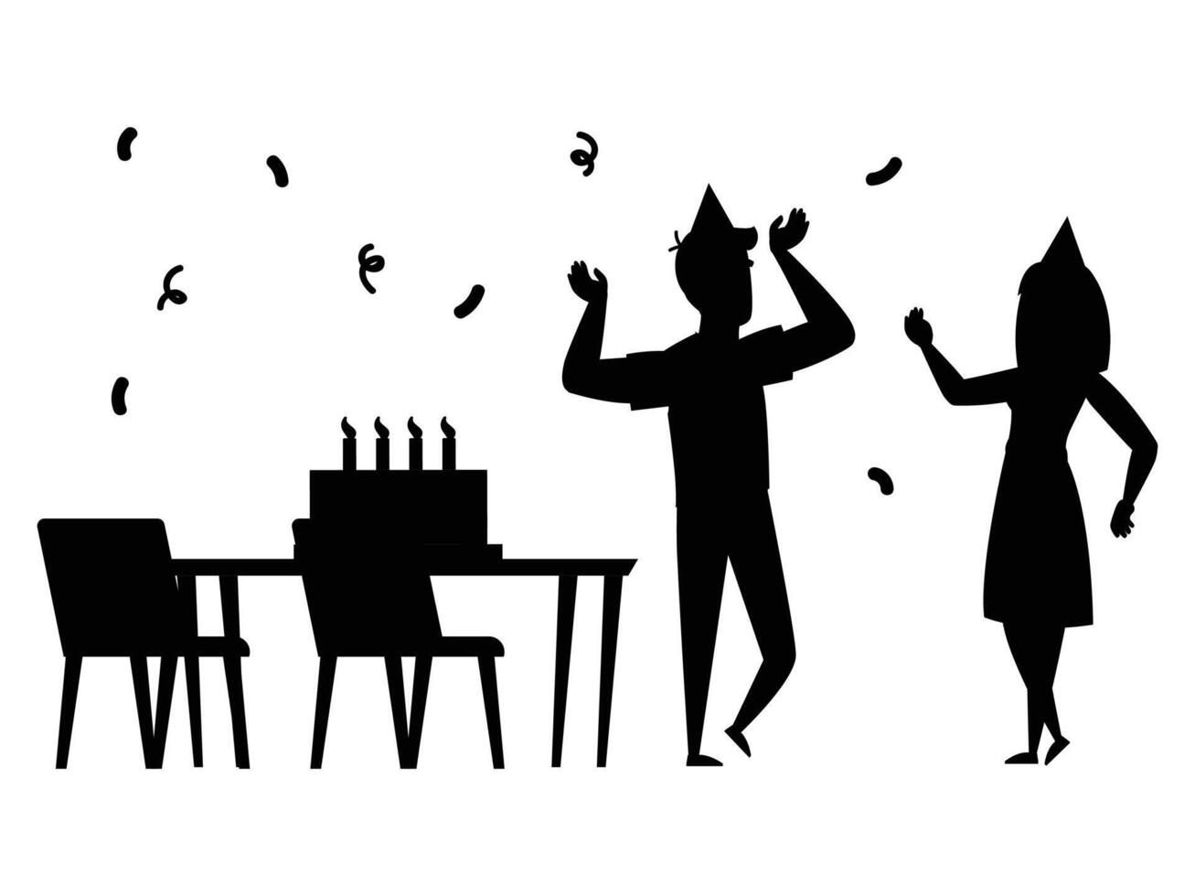 Silhouette of People Celebrating a Birthday Party vector