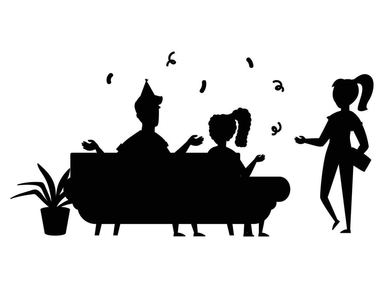 Silhouette of People Celebrating a Birthday Party vector
