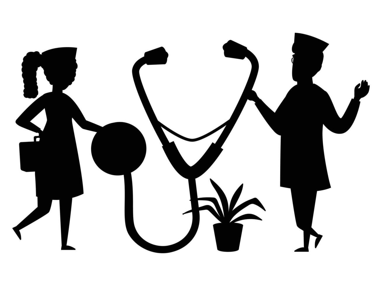 Silhouettes of Nurses and Hospital Workers in Action vector