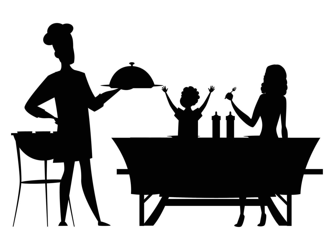 Silhouette of Family Enjoying Barbecue Picnic Outdoors vector