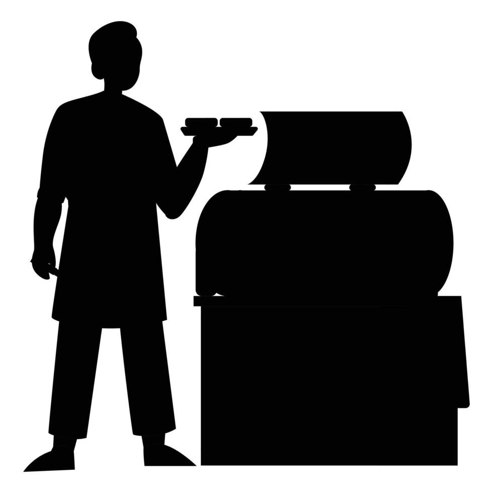 Silhouettes of People Having a Picnic with Outdoor Grill vector