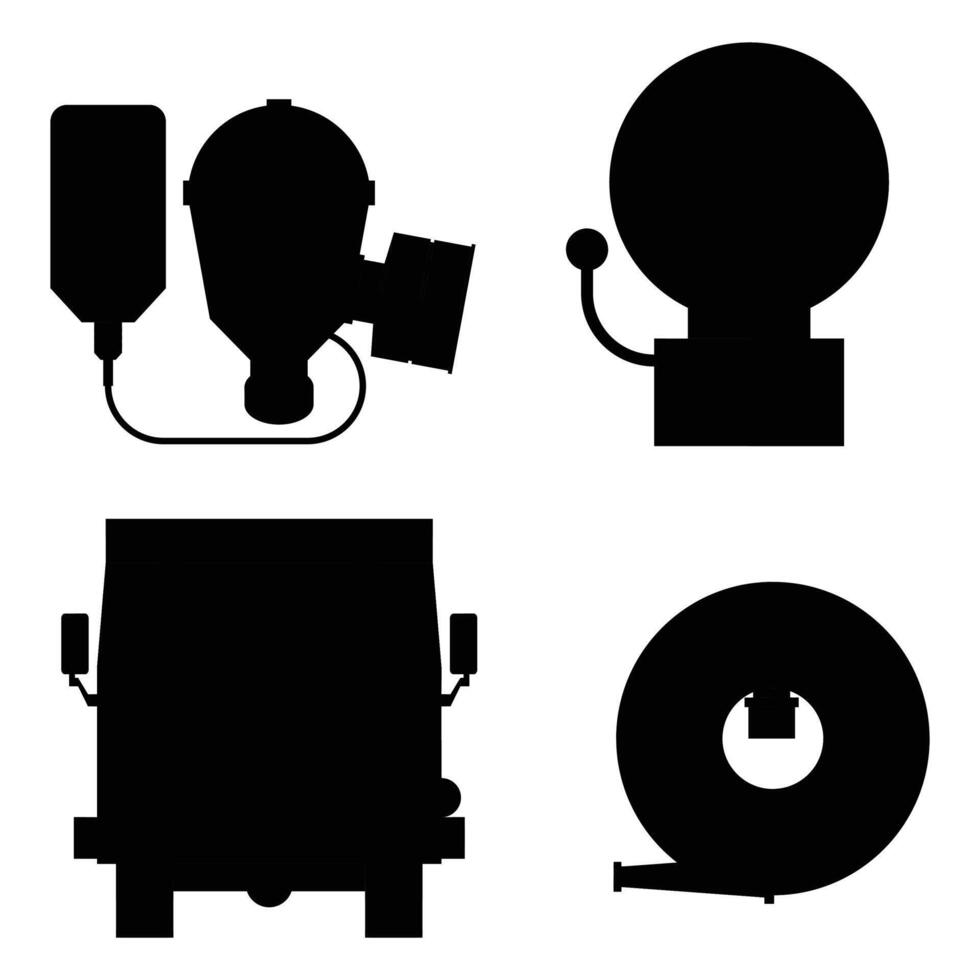 Silhouette of Firefighting Equipment and Tools vector