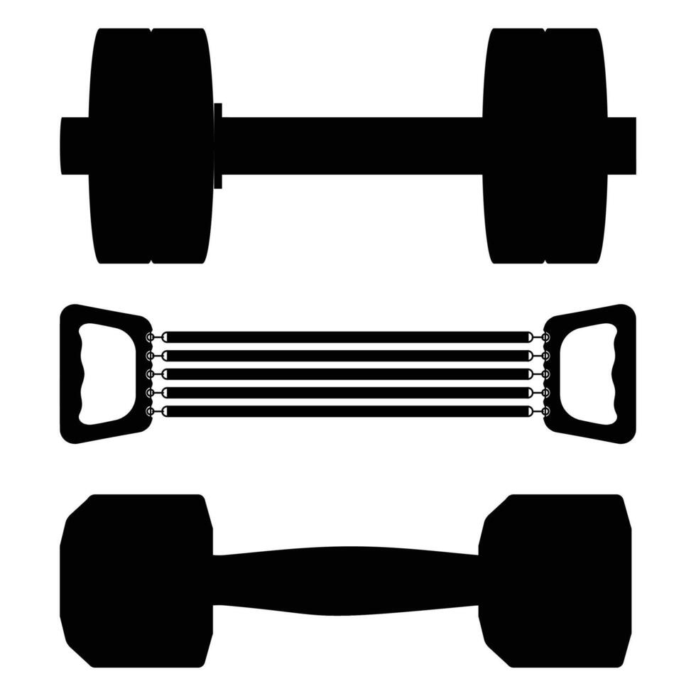 Silhouettes of Weightlifting Equipment and Gym Tools vector