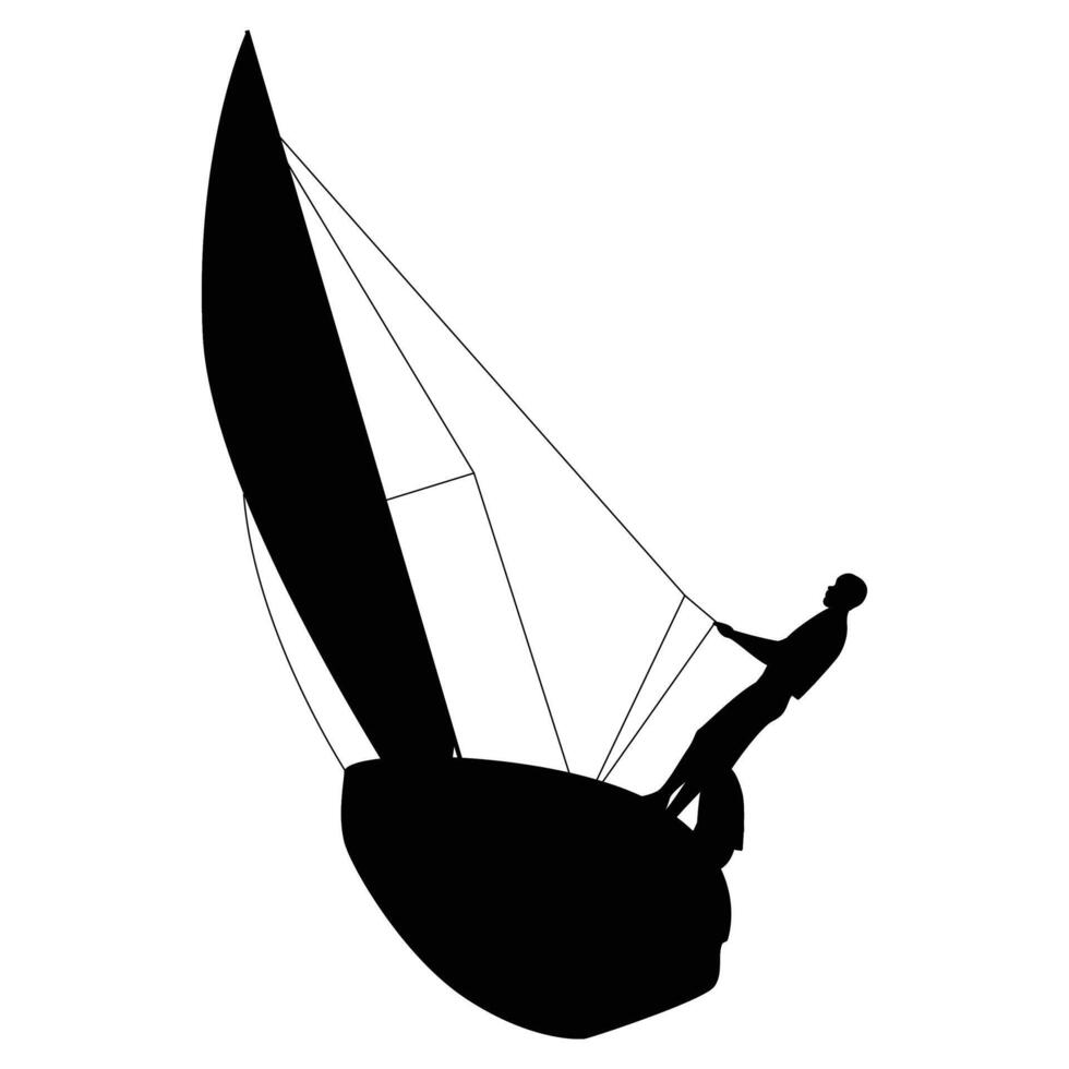 Windsurfing Silhouette Against Sunset Sky and Waves vector