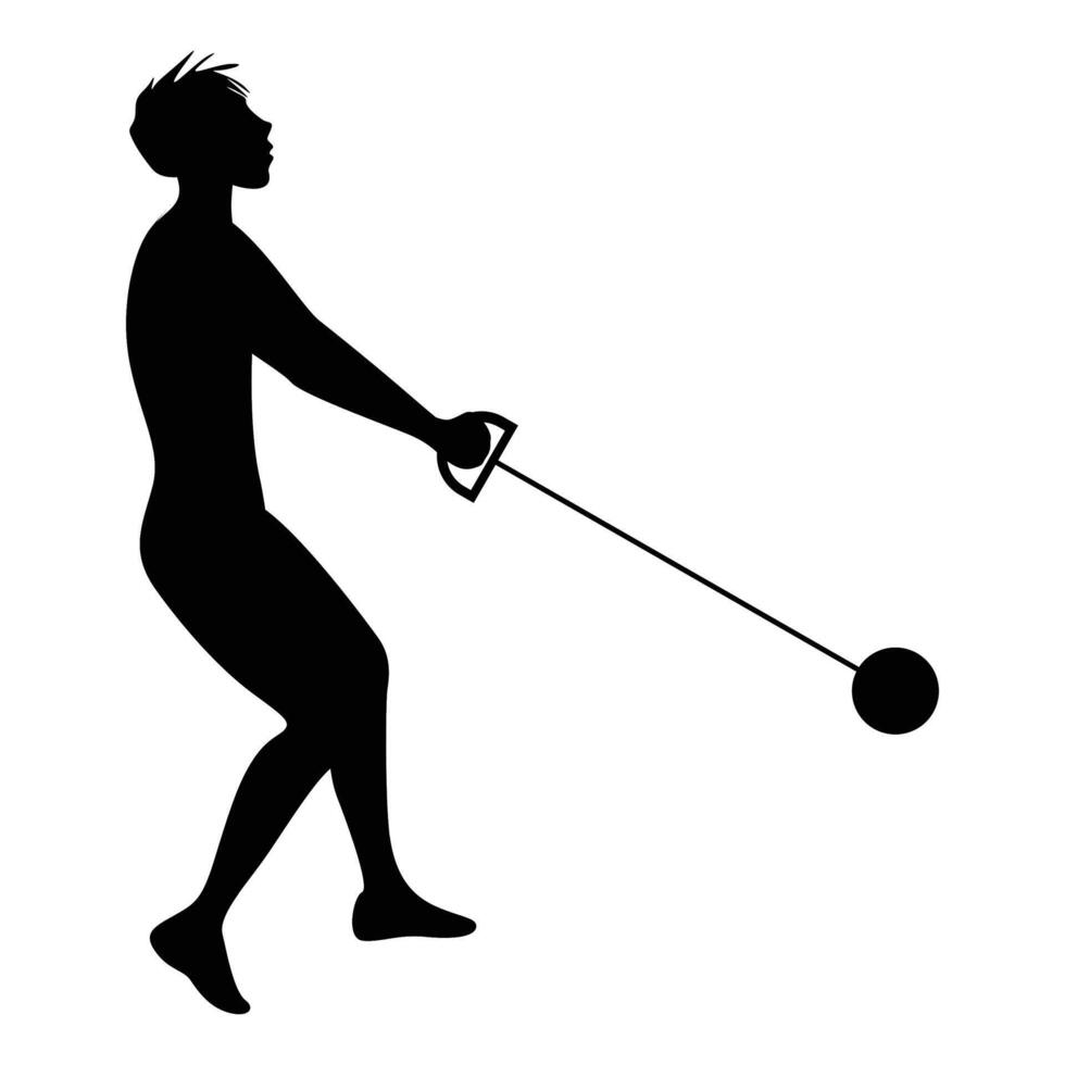 Hammer Throw Silhouette Athlete in Powerful Motion vector