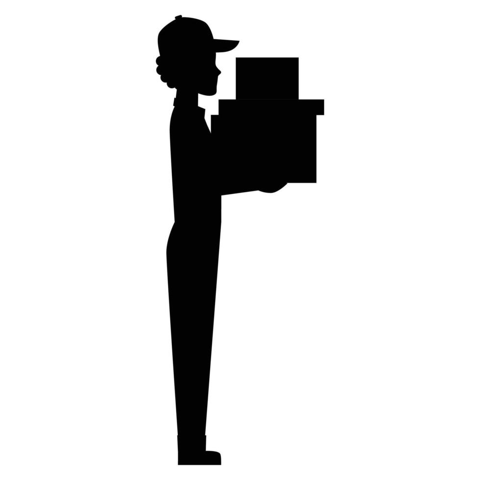 Delivery Man Carrying Boxes of Goods Silhouette in Action vector