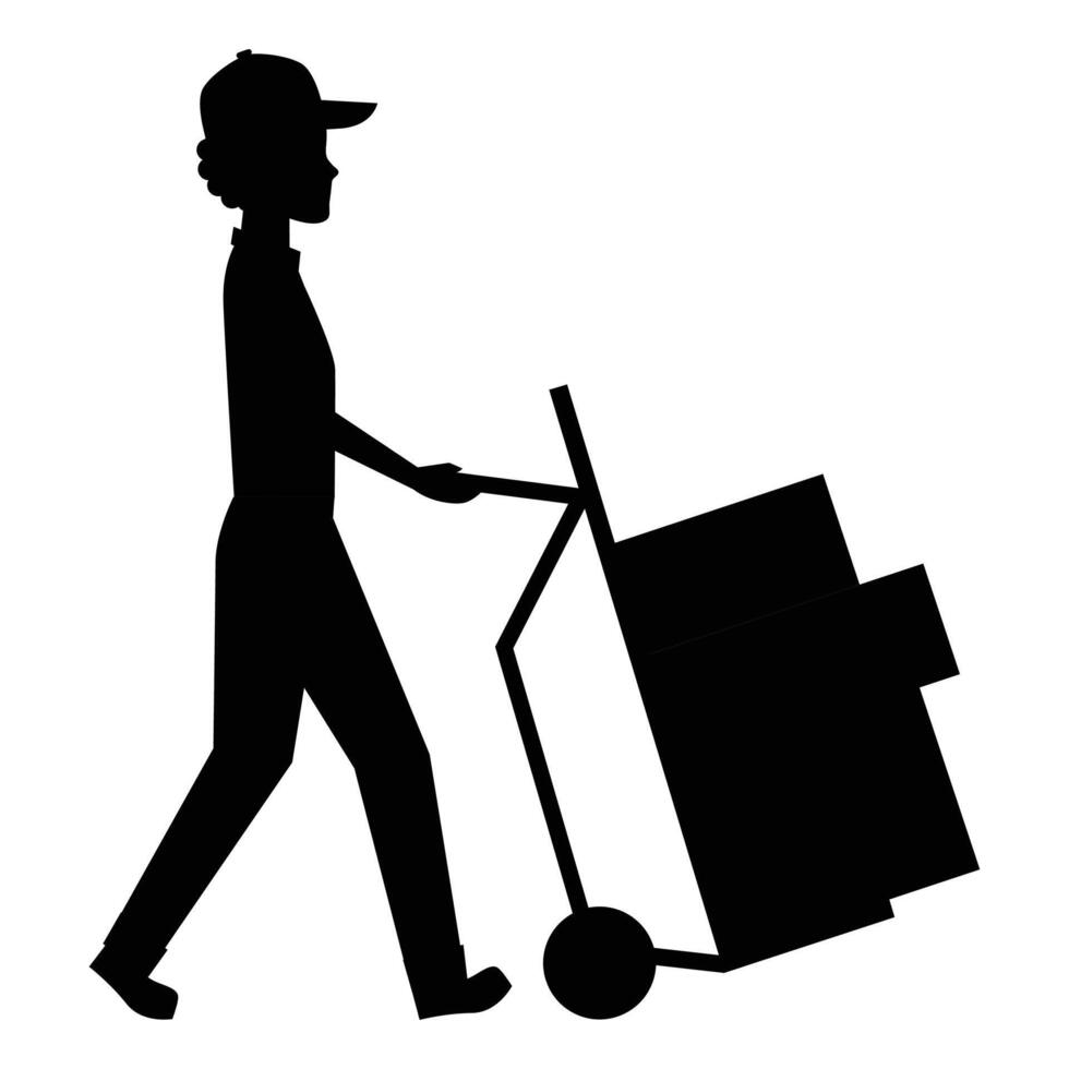 Delivery Man Carrying Boxes of Goods Silhouette in Action vector