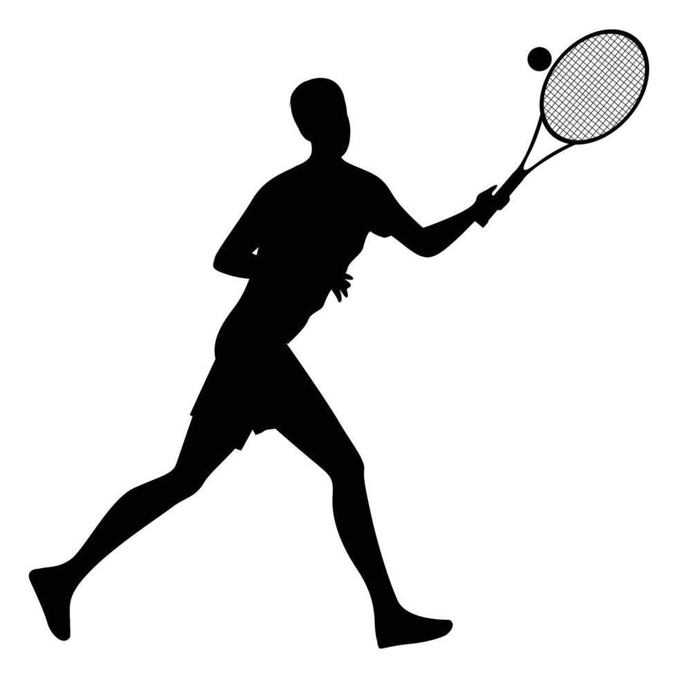 Young Man Playing Tennis Action Shot Silhouette vector
