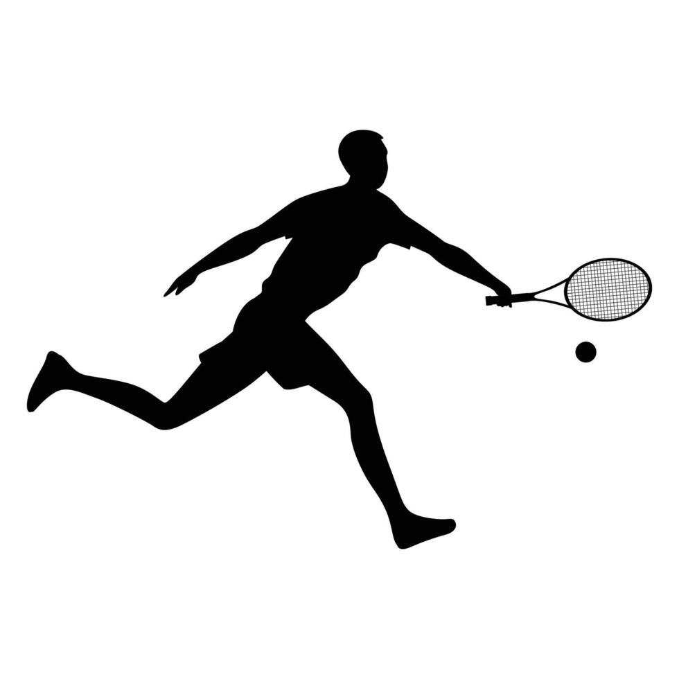 Young Man Playing Tennis Action Shot Silhouette vector