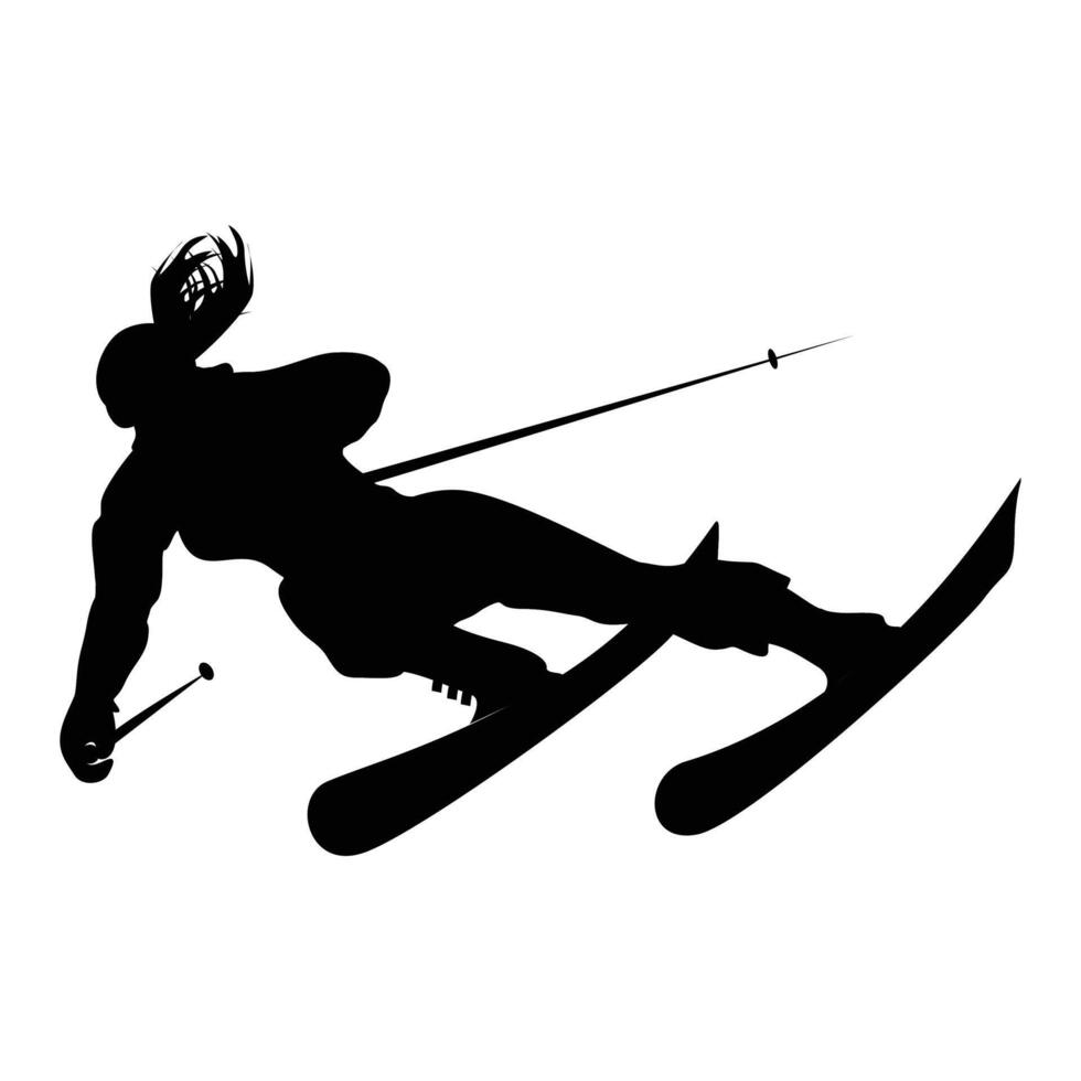 Woman Skier Silhouette Skiing in Winter Landscape vector