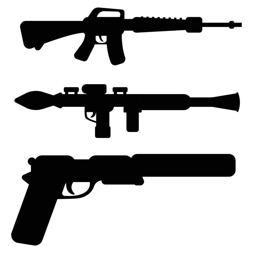 Military Equipment Silhouette Tactical Gear and Weapons vector