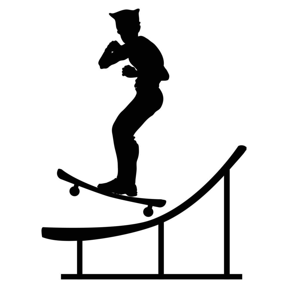 Skateboard Player Silhouette Performing Tricks in Motion vector