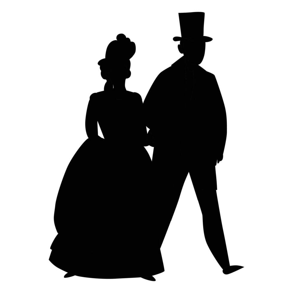 Ladies and Gentlemen Silhouettes in 19th Century Fashion vector