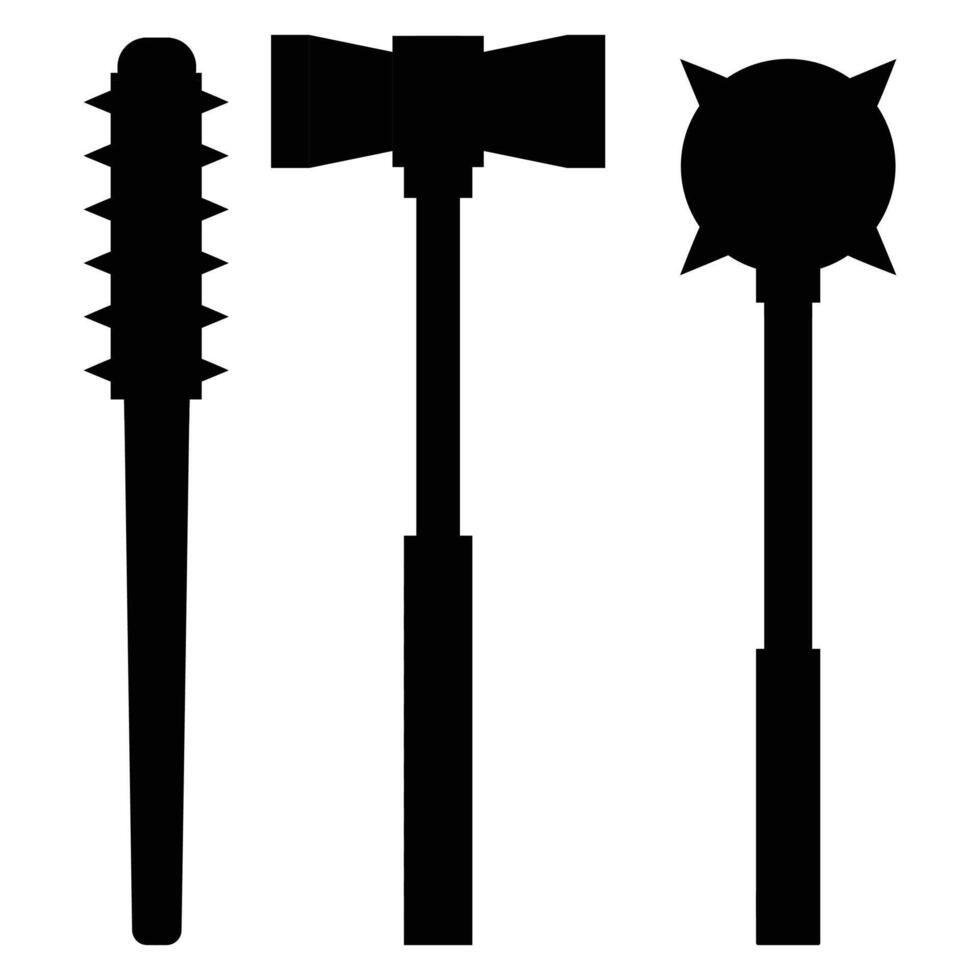 Medieval Weapons Silhouettes Swords, Axes, and Shields vector
