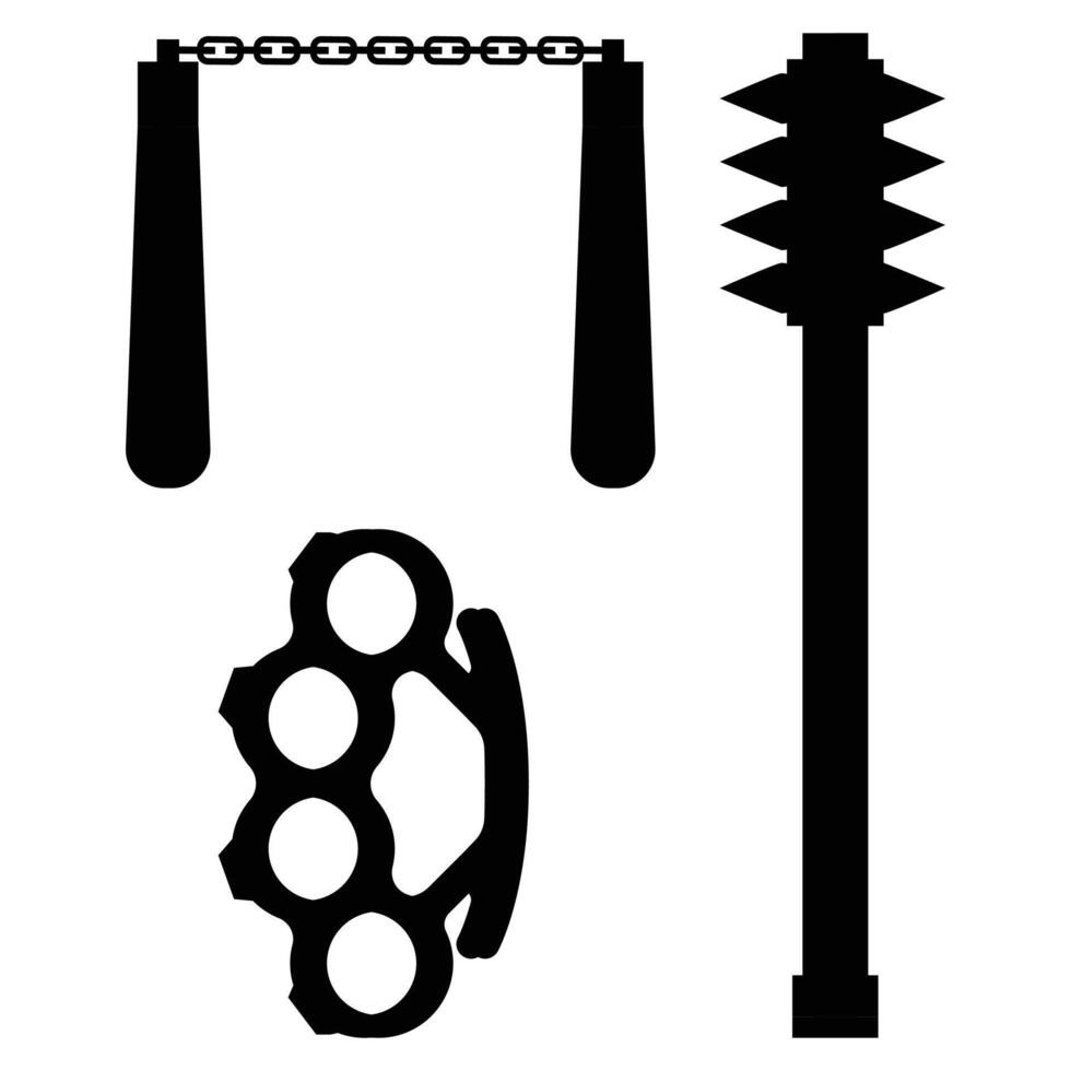 Medieval Weapons Silhouettes Swords, Axes, and Shields vector